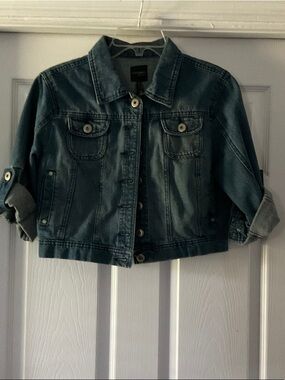 Old Navy Girls' Medium Blue Denim Jacket with Rolled Sleeves